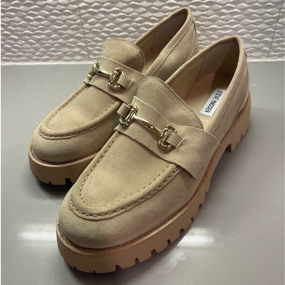 Steve Madden Lando Sand Suede Horsebit Lug Sole Platform Loafers Womens 11